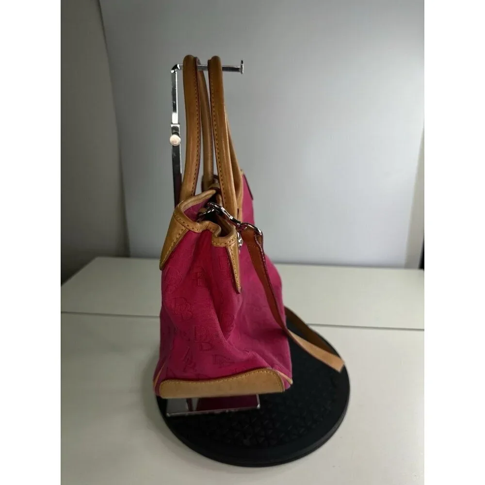 Dooney & Bourke Pink Signature Monogram Tan  Leather Buckle Closure Handbag